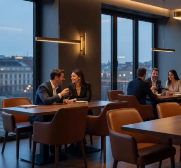 Modern éttermi belső tér az Urban Wheel Hire Lounge-ban