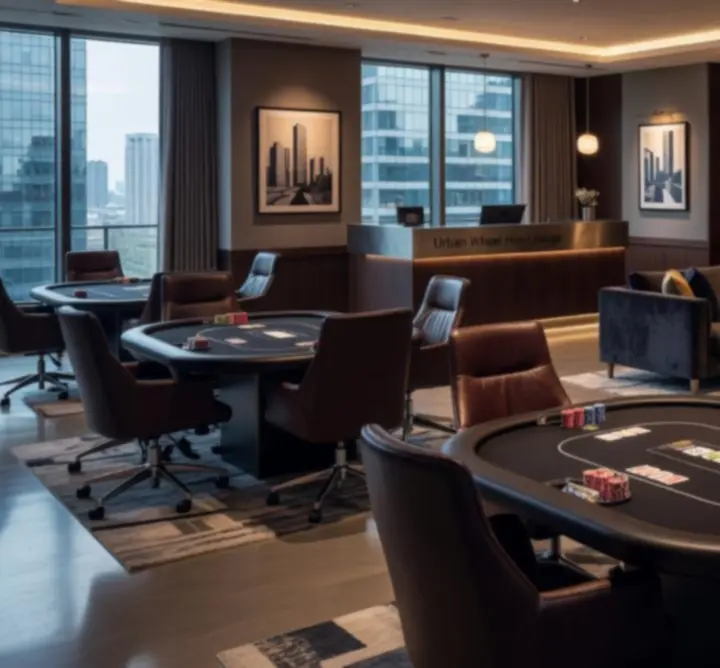 Urban Wheel Hire Lounge belső terei: modern bár, dizájner világítás és pókerasztalok