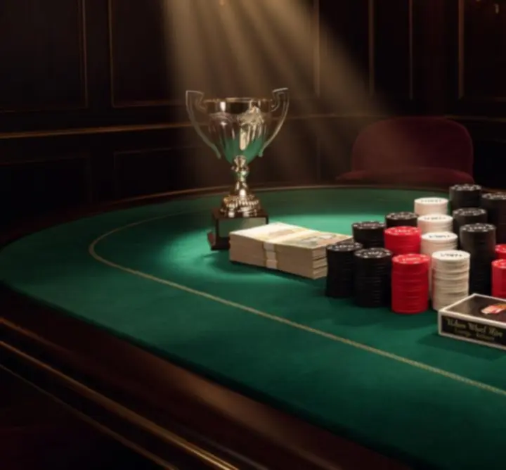 Póker verseny díjak és trófeák az asztalon